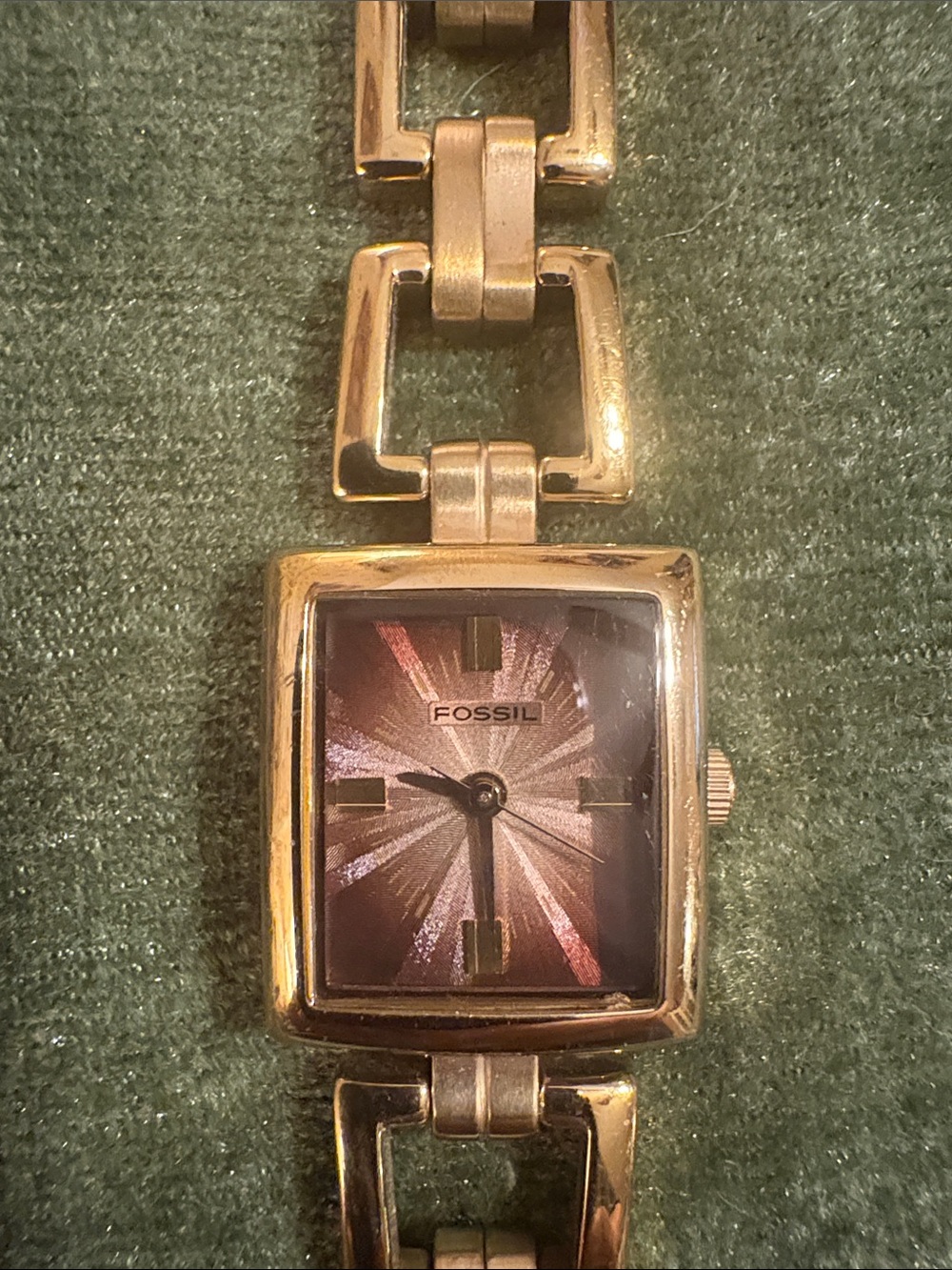 Fossil Women’s Gold Bracelet Watch with Purple Sunburst Dial